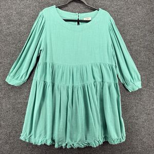 UMGEE Dress Womens S Green Tiered Round Neck Babydoll Boho Cottagecore Soft Girl